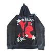 Y2K Streetwear Hooded Zip-Up Sweatshirt Women With Cross Print Loose Fit Casual Top