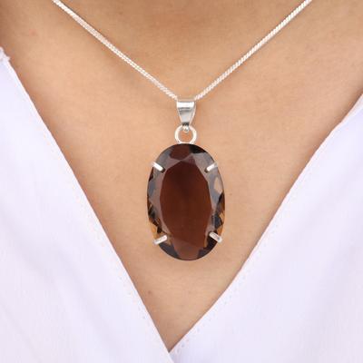 Серебряный кулон с дымчатым топазом, серебро 935 пробы, украшения ручной работы, кулон для вечеринки, рождественский подарок для мамы PP-64-5