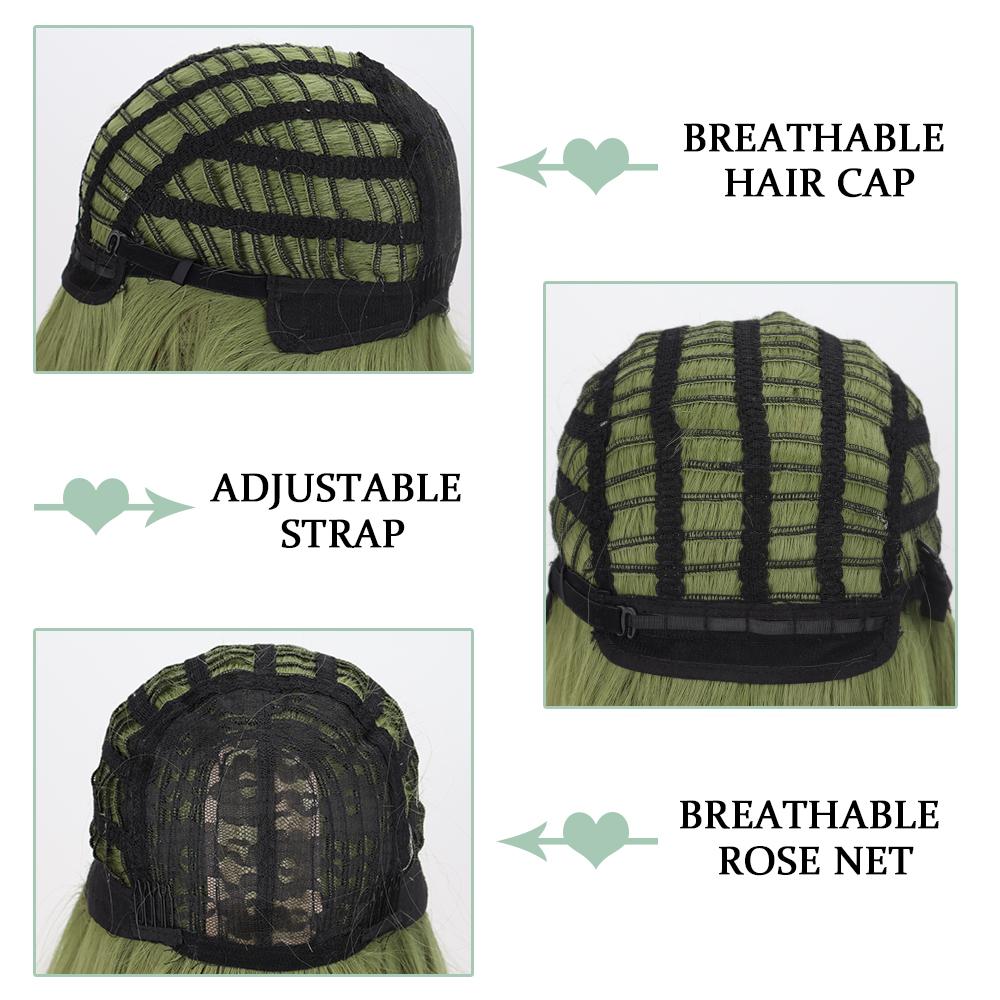 Синтетический длинный прямой зеленый парик с челкой, натуральный вид, термостойкий парик из волокна для женщин, ежедневное использование