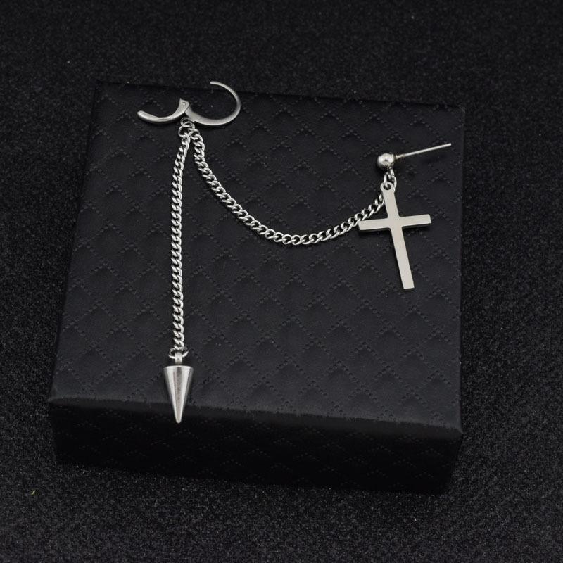 Simple Temperament Fashion Длинные серьги-кресты Геометрические клипсы Интегрированные двойные отверстия для ушей Конические серьги