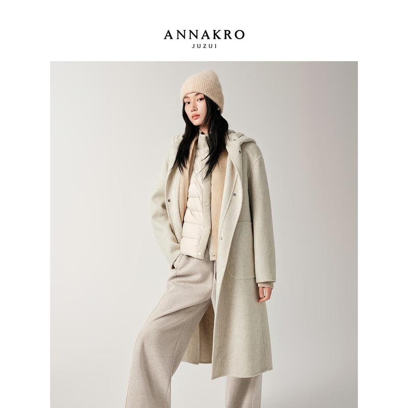 Женское двустороннее длинное пальто с капюшоном Jiu Zi Anna K, 100% шерсть