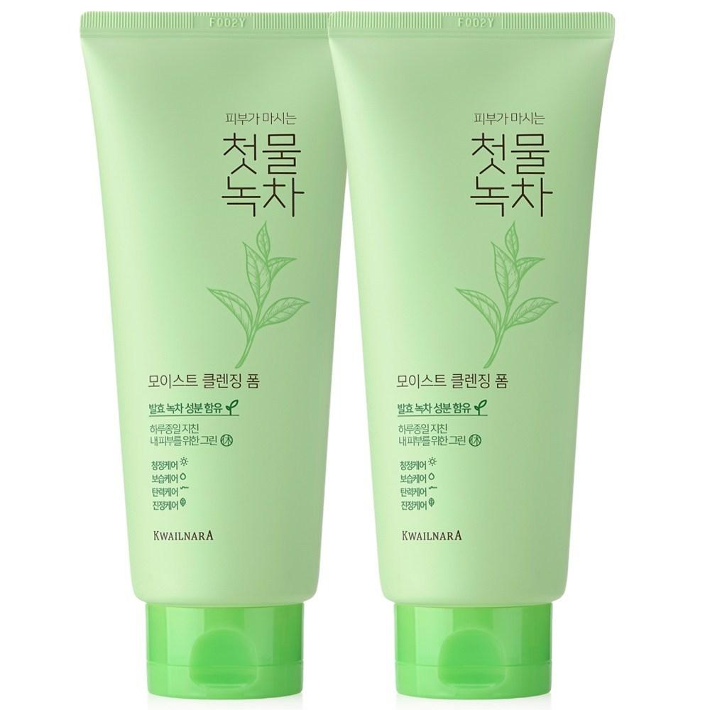 Kwailnara First Water Green Tea Moist Cleansing Foam, 180g, 2 Pieces