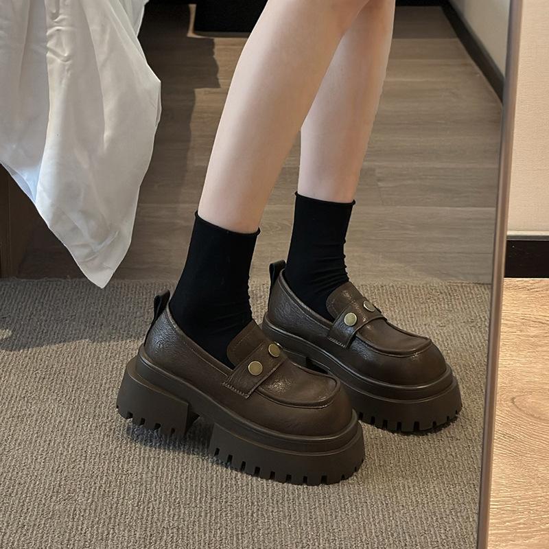 Thick-soled Heightening One-pedal Loafers Children's 2025 Spring New Versatile Leather Women's Shoes British Style Small Leather Shoes