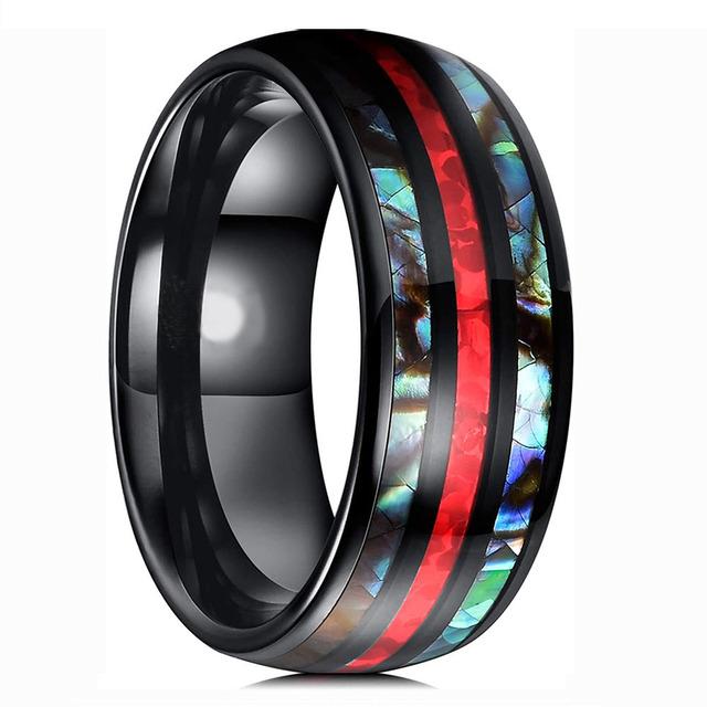 Fashion 8mm Silver Color Brushed Men 'S Stainless Steel Ring Colorful Abalone Shell Inlay Men 'S Ring Wedding Band Jewelry Gifts