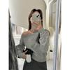 Korean Style Gray One-Shoulder Sweater Knitwear - Women's Slim Fit Off-the-Shoulder Autumn Chic Top