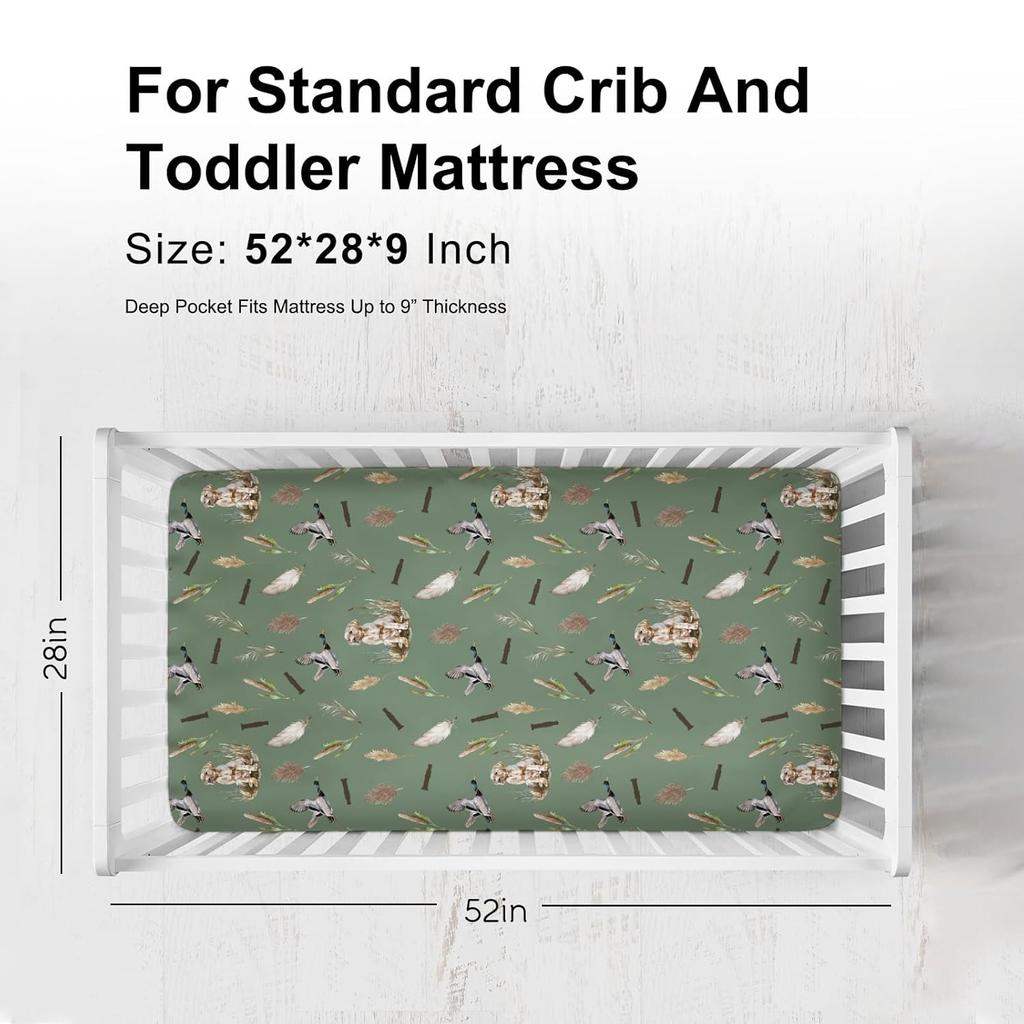 Wild Duck Hunting Hunter Baby Crib Sheets for Boy Girl 52"x28" Mallard Duck Reeds Feathers Soft Breathable Wild Animal Fitted Nursery Bed Sheets for