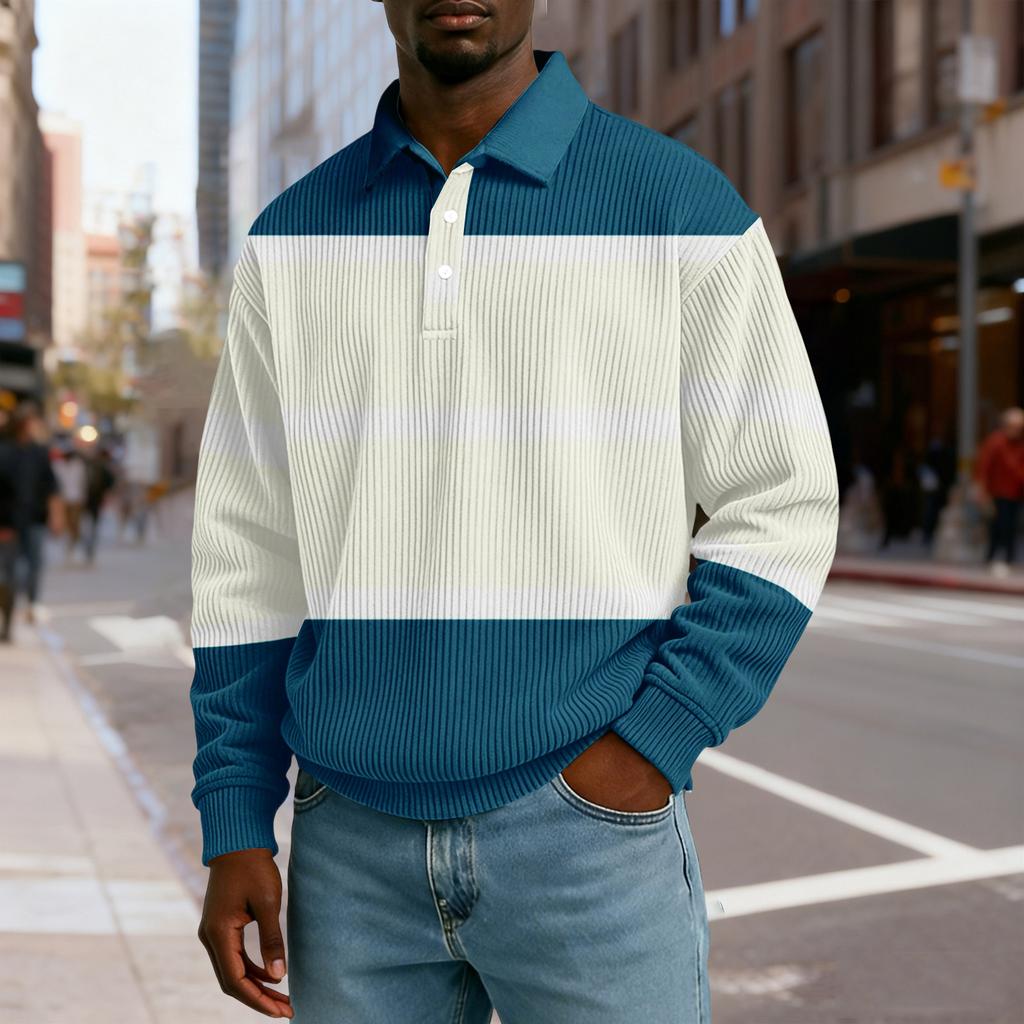 Мужская повседневная рубашка свободного кроя с воротником на пуговицах и длинными рукавами