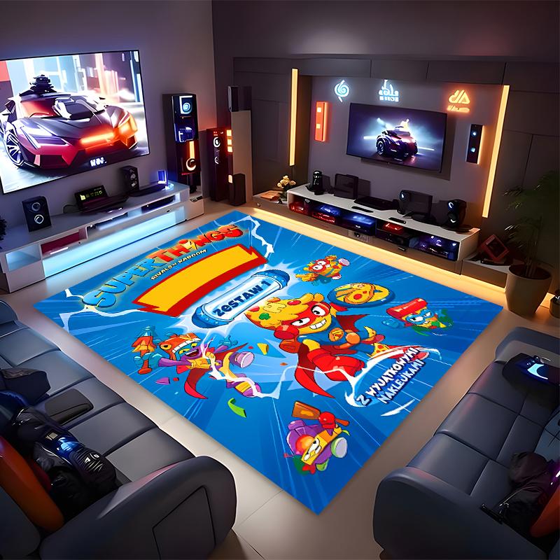 1pc Superthings2 Print Area Rug - Soft, Washable Non-Slip Indoor Mat for Office Chairs, Living Room, Home Office Decorative Rug