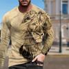 Sketch Lion Print Men's Tshirts Long Sleeve Tees Round Neck Casual Pullover Men's Clothing Plus Size
