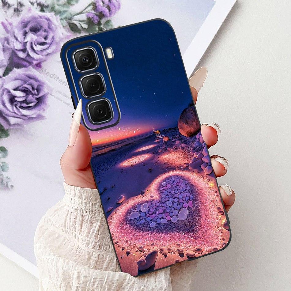 For Infinix Hot 50 4G Phone Case Hot 50 Pro+ 4G Hot50 Pro Elegant Floral Cat Pattern Black Silicone Soft TPU Cases