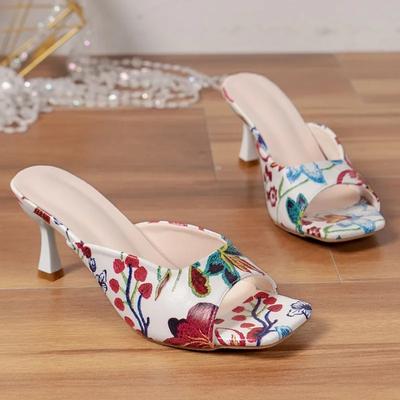 Модные летние женские туфли на каблуке, сексуальные туфли на тонком каблуке с квадратным носком для женщин, мюли на высоком каблуке, вечерние женские туфли на высоком каблуке