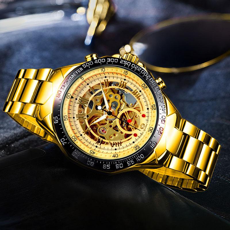 Топ Новые Модные Деловые Механические Мужские Часы Скелетоны Автоматические Мужские Механические Водонепроницаемые Часы