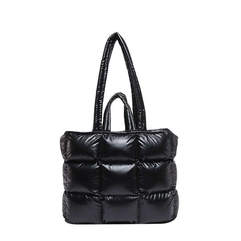 Fashion Lightweight Women Shiny Puffer Tote Bag Female Quilted Padded Soft Shoulder Bag Luxury Puffy Handbags for Winter