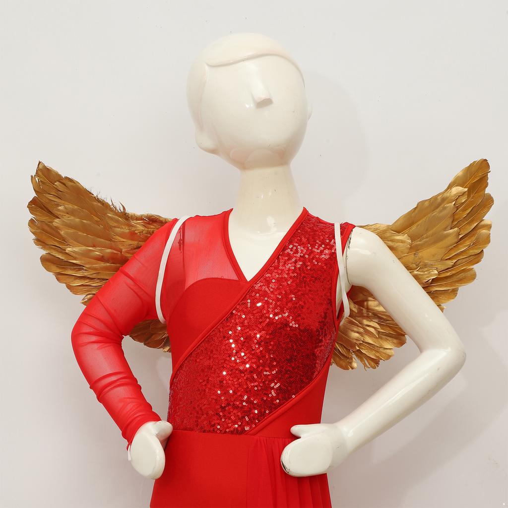 Adult Women Girls Swallow Wings Angel Feather Wings Princess Gold Wing Model Catwalk Stage Party Performance Halloween Dress Up