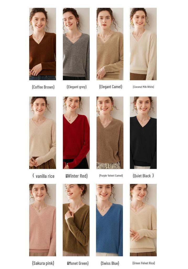 Women's Loose V-neck Cashmere Knit Sweater - Versatile Long Sleeve Pullover for Spring and Autumn