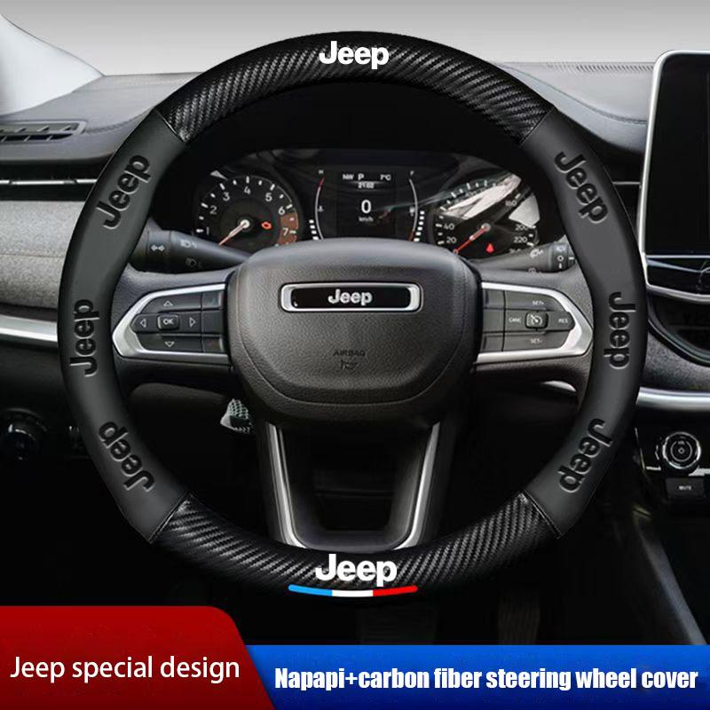 DAIFFT1 Car Steering Wheel Cover Anti-slip Napa Leather Steering Covers For Jeep Grand Cherokee Wrangler JK Gladiator Compass Renegade