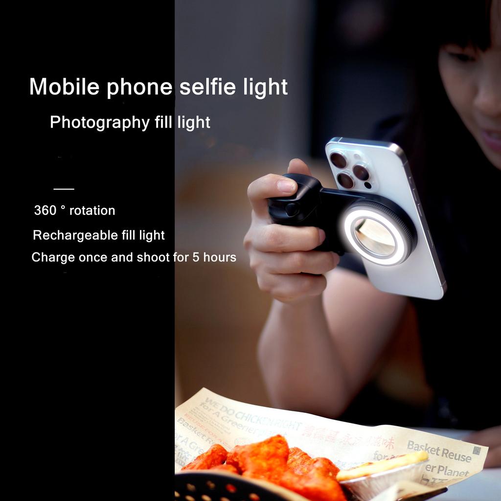 Магнитный держатель-рукоятка для смартфона со съемным Bluetooth-пультом 30 м и заполняющим светом, стабилизатором, ручкой для селфи, фотокронштейном