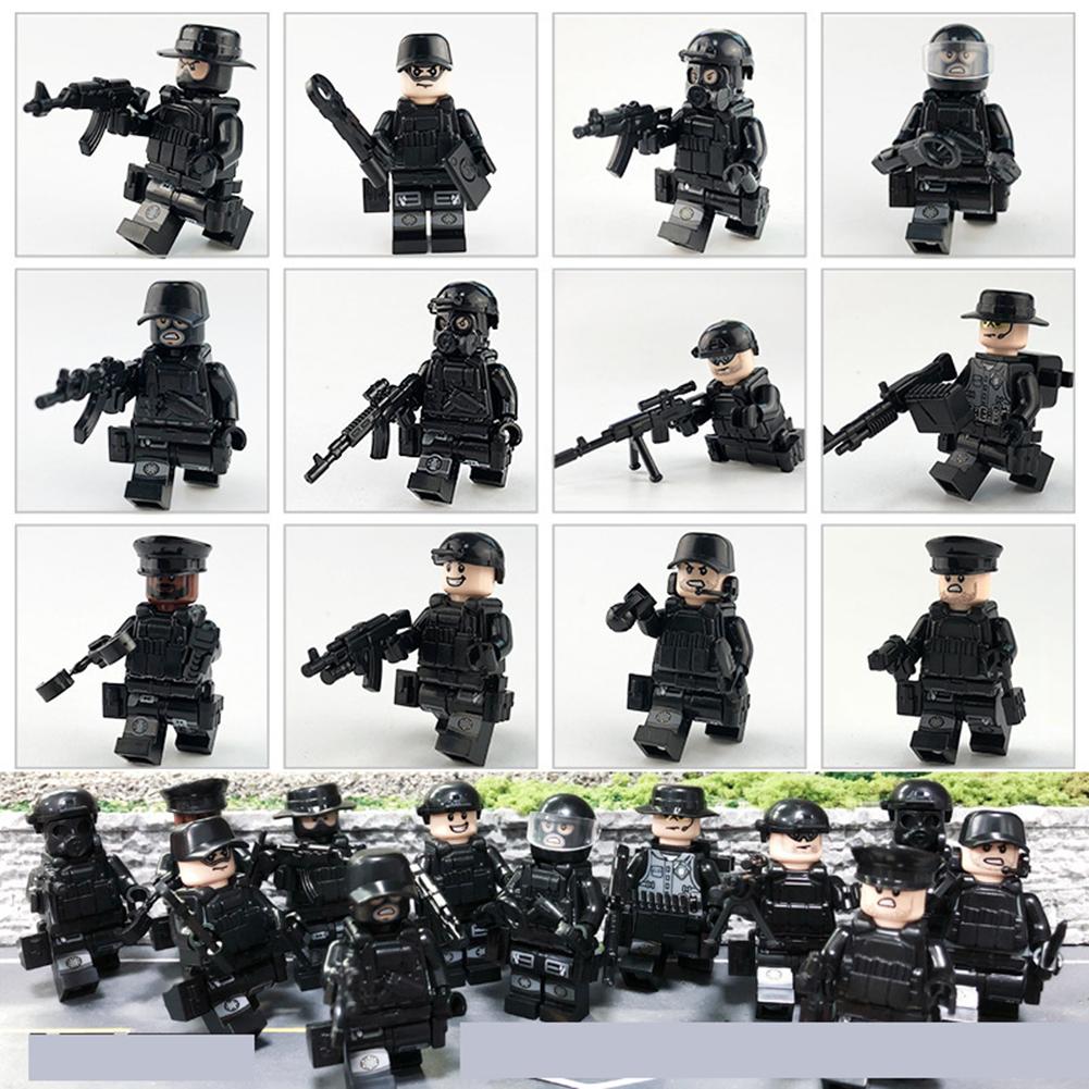 12pcs/set Swat Military Soldier Minifigures Building Blocks Assembled Educational Toys For Boys Gifts
