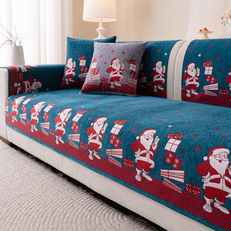 Ткань чехла на диван в рождественском стиле, противоскользящая, красная, праздничная, подходит для всех сезонов, машинная стирка, не деформируется