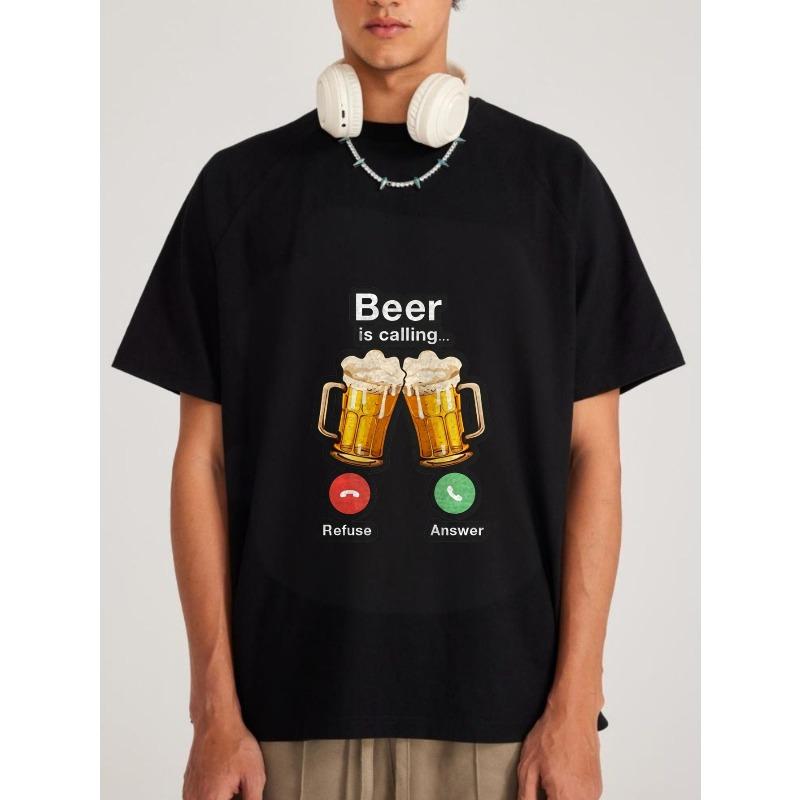 Белая футболка Beer Is Calling с дизайном пивных кружек и телефонных кнопок для повседневной носки