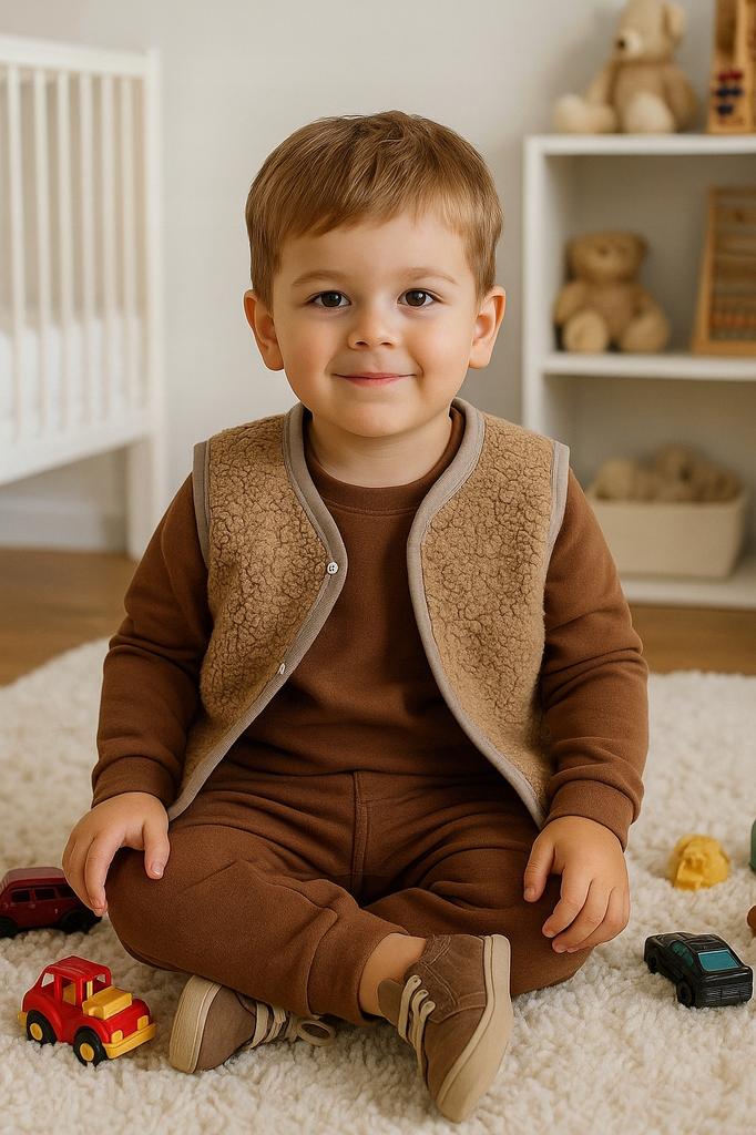 Warm Children' Vest 98 Sleeveless Sheepskin Jacket Beige