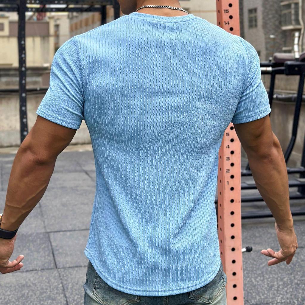 Men's Slim Fit Meteor Pattern T-Shirt - Trendy Solid Color Round Neck Short Sleeve for Summer Fitness