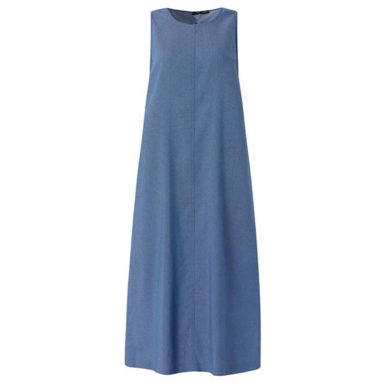 2026 Богемное джинсовое платье-пуловер без рукавов с карманами