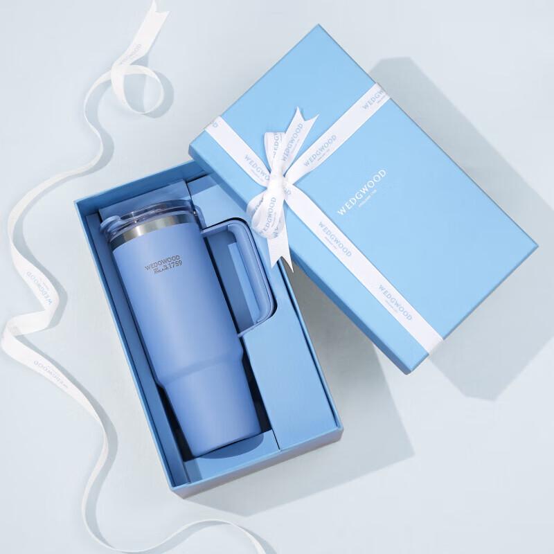 Wedgwood Blue 888ml Embossed Stainless Steel Insulated Straw Tumbler