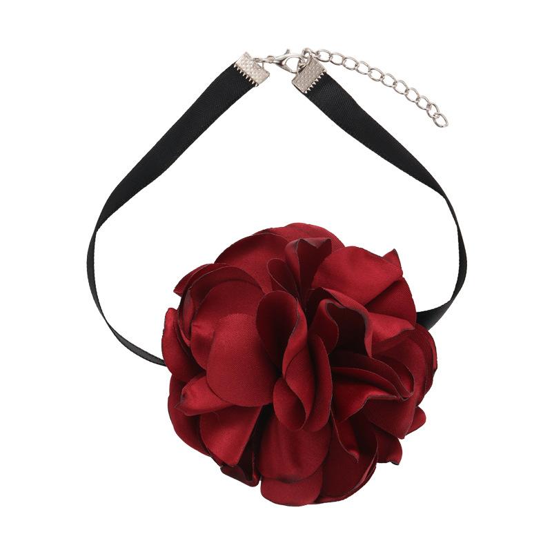 Европейско-американское модное колье с преувеличенным цветком, маленькое женское атласное колье в винтажном стиле с розой