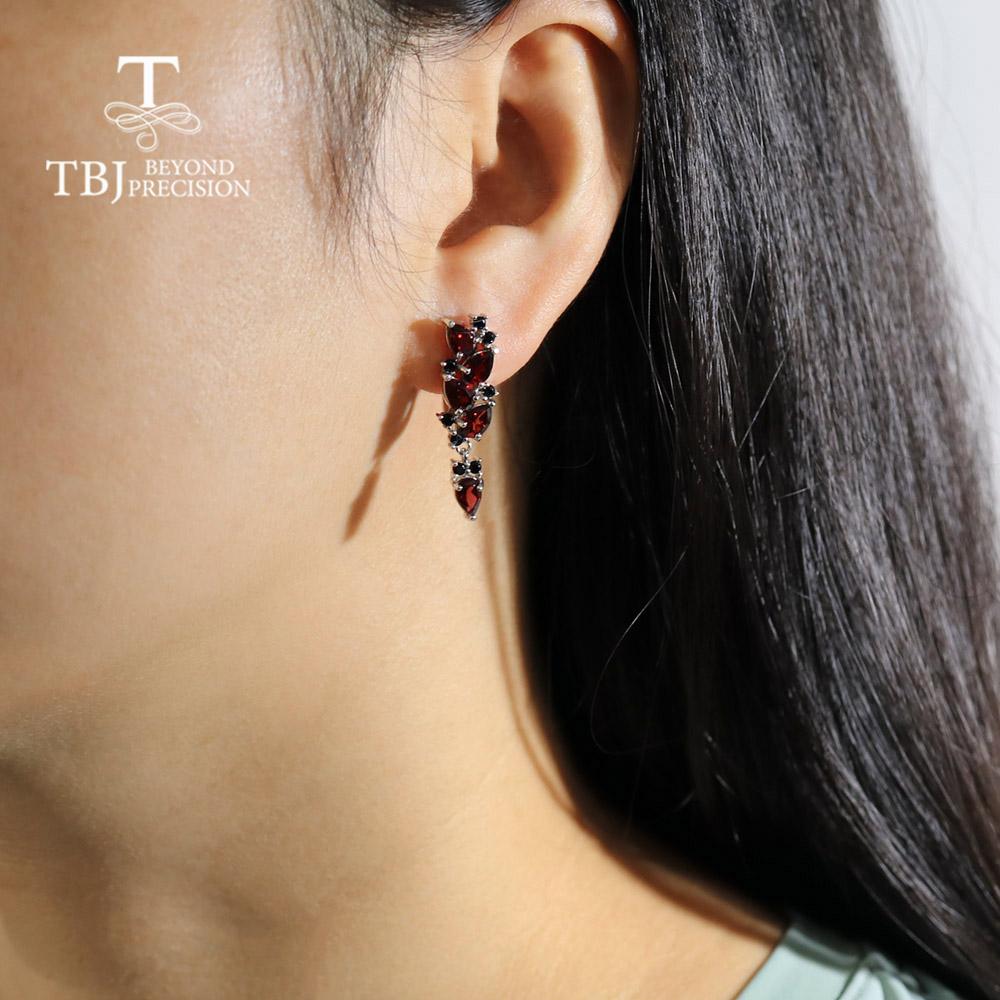 Long Earring Natural Mozambique Garnet Gemstone 925 Sterling Silver Earrings Fine Jewelry Set for Women Party & Daily Wear