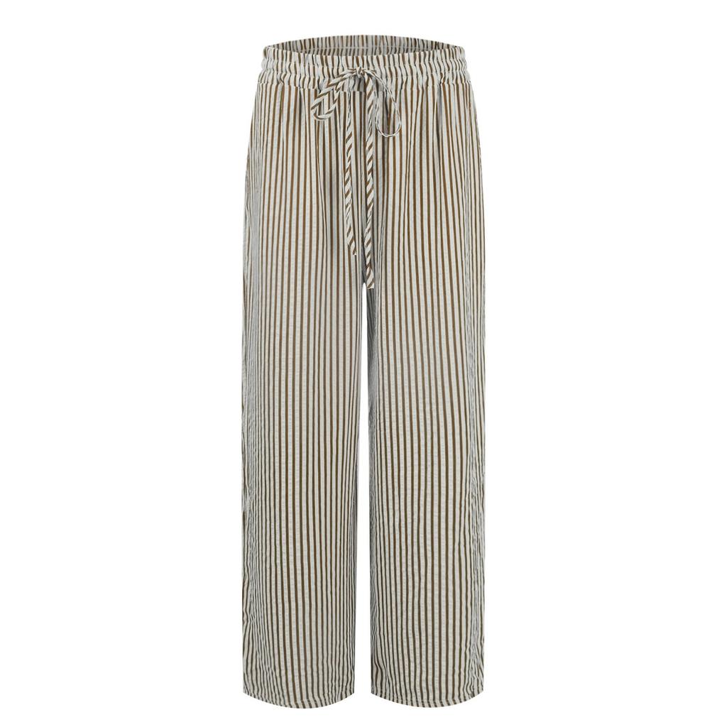 Женские модные повседневные свободные полосатые широкие брюки