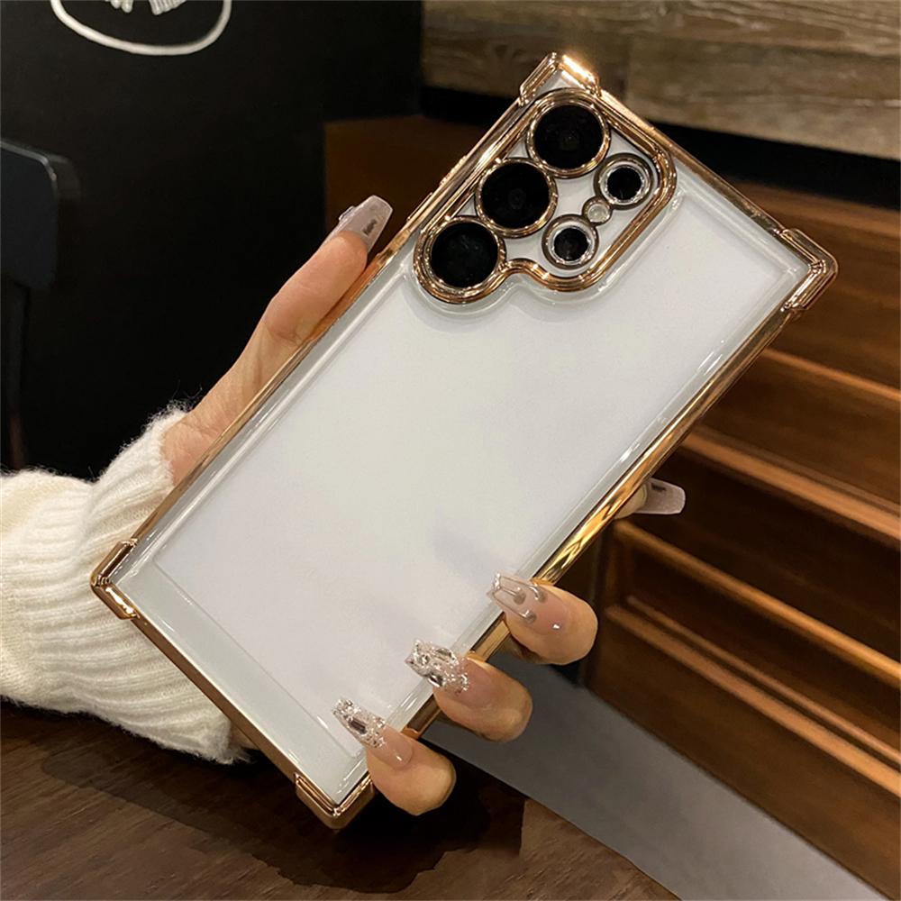 6D покрытие прозрачный чехол для телефона Samsung Galaxy S24 Ultra S23 S22 Plus гальванизированная пленка для линз воздушная подушка бампер чехол