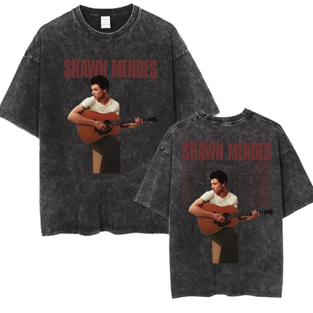 Rapper Shawn Mendes Tour  Album Vintage Washed Tee Shirt Mens Hip Hop Oversized Tshirt Fashion High Quality Cotton T Shirts