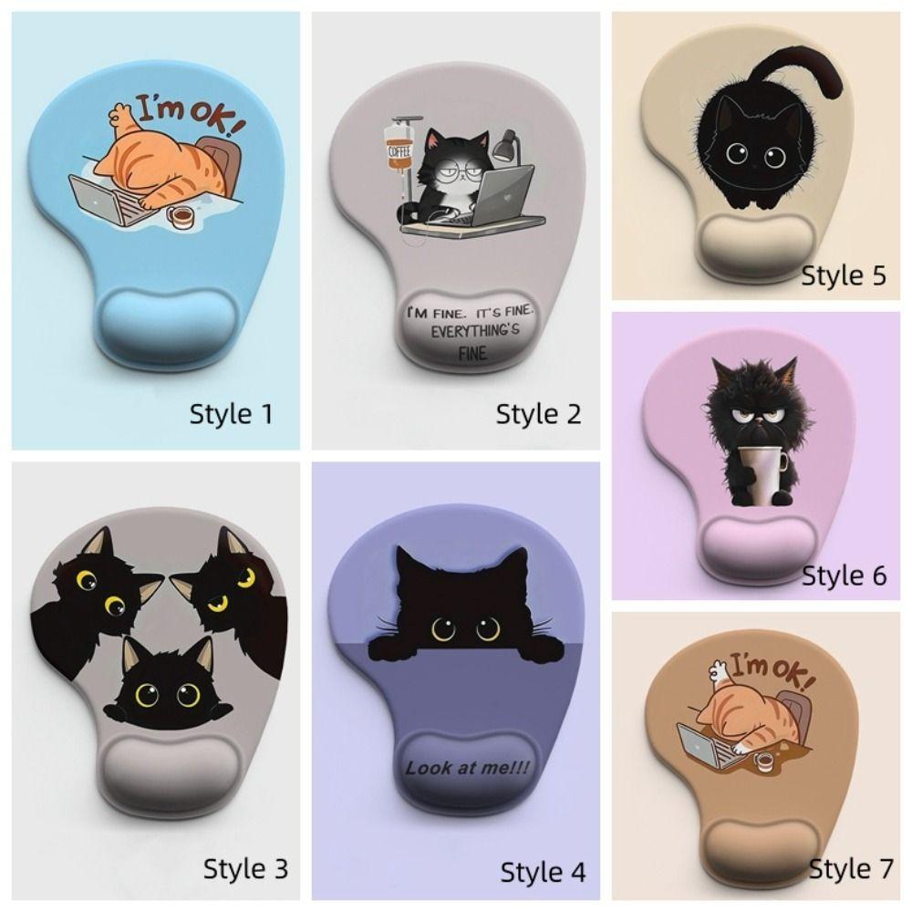 Cute Cartoon Cat Mouse Mat Ergonomic Wrist Support Pad Black Cat Animal Mouse Pad Computer