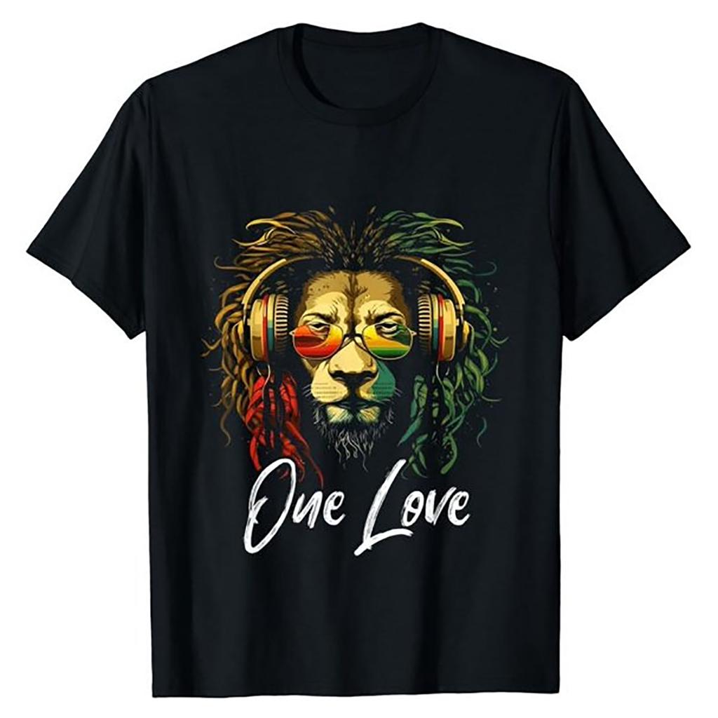 Раста Регги Лев Иуды Ямайская Музыка Растафари One Love Футболка 100% Хлопок Круглый Вырез Короткий Рукав Летняя Повседневная Мужская Футболк...