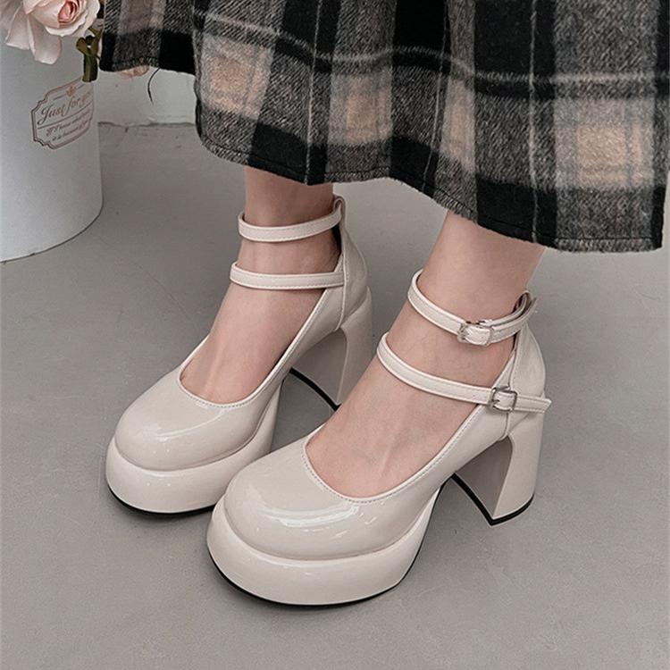 Женские красные туфли на высоком каблуке, модные новые свадебные туфли на толстом каблуке, классические туфли в стиле Лолиты с двойной пряжкой, туфли Мэри Джейн Zapatos De Mujer