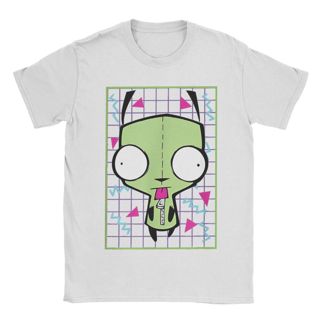 Мужские футболки Invader Zim Gir 90-х годов, с клетчатым рисунком, из чистого хлопка, с коротким рукавом, с круглым вырезом, размеры 4XL 5XL