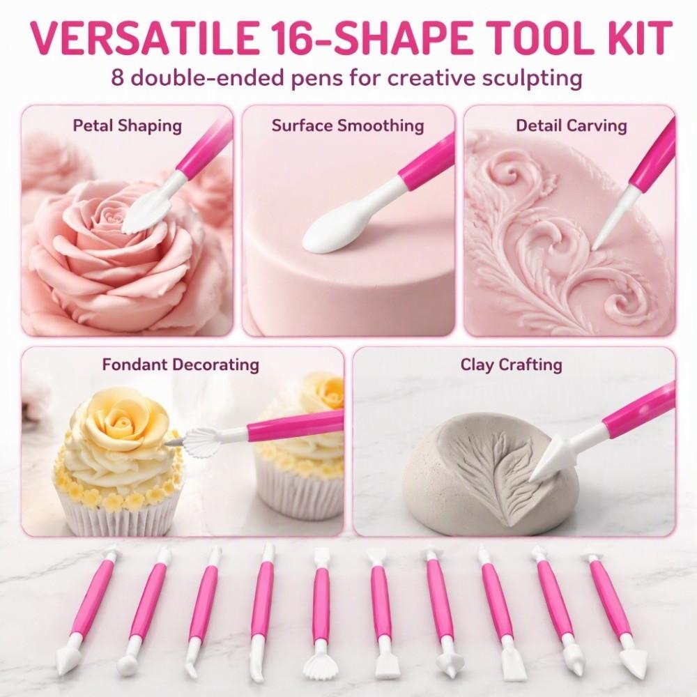 8Pcs Cake Fondant Tool Set Double Ended Cake Decorating Tools Kit Engraving Pen Set For Beginners
