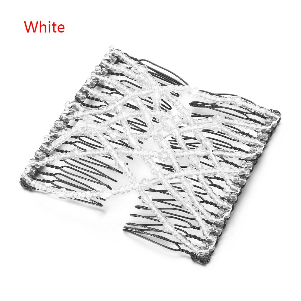 Fashion Woman Double Clip DIY Elastic Headband Bun Hair Combs Beads Comb Metal Hairpins