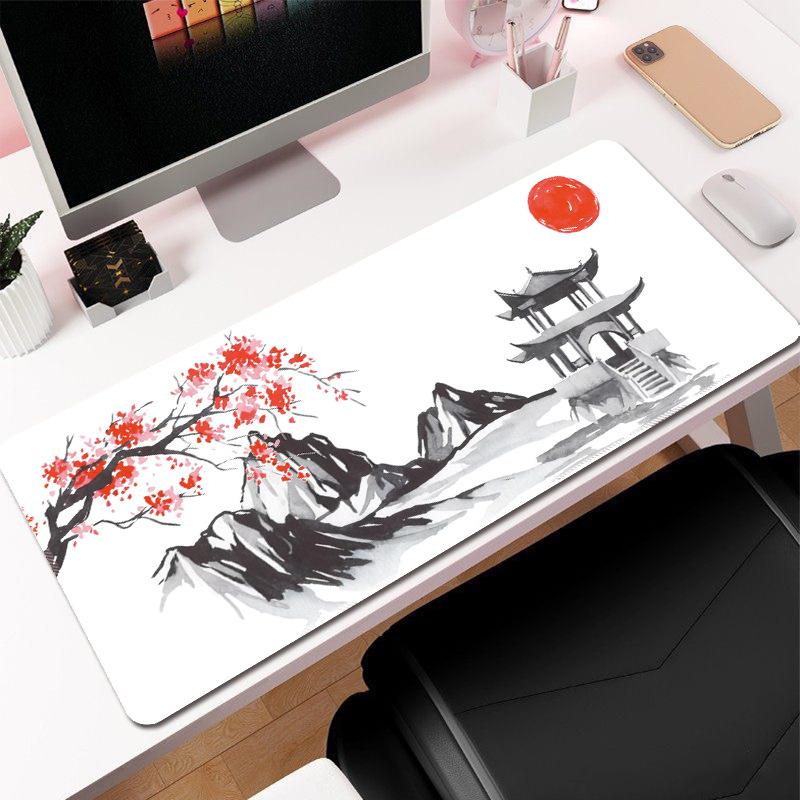 Ink Cherry Blossom Mouse Pad Large Office Desk Pad Life Black and White Series Mouse Pad Rubber Non-slip