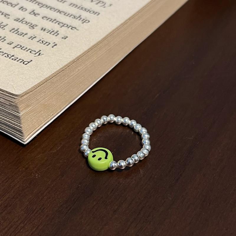 Модное корейское кольцо с цветными смайликами и серебряными бусинами для женщин, модная бижутерия