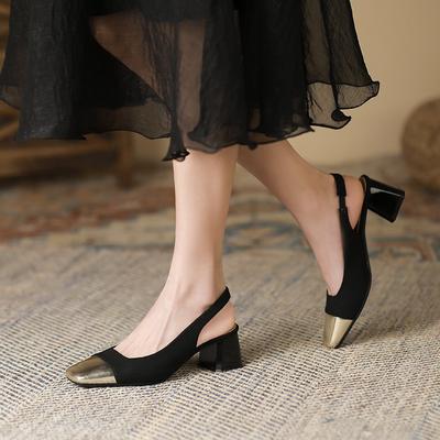 9-Баотоу с открытой пяткой сандалии женские средний каблук новые летние толстый каблук маленькая золотая головка одинарная обувь