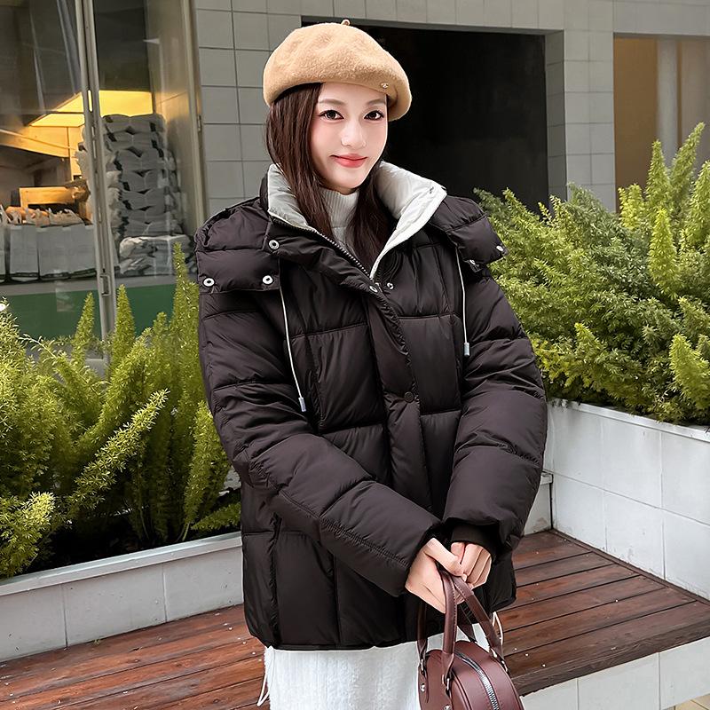 Korean Style Women's Contrast Color Hooded Cotton Puffer Jacket - Thick, Warm, Winter 2026 Student Coat