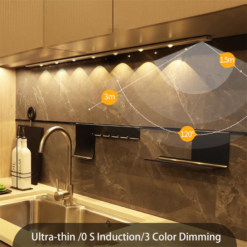 Ультратонкий датчик движения, перезаряжаемый подсветка под шкафом, USB светодиодная лампа для кухни, шкафа, спальни, гардероба, внутренняя световая полоса