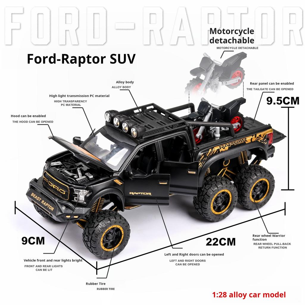 cfpqt10 1:24 Scale Simulation Ford Raptor F150 Off-road Alloy Diecast Classic Car Model Supercar Sound Light boys toy Gift