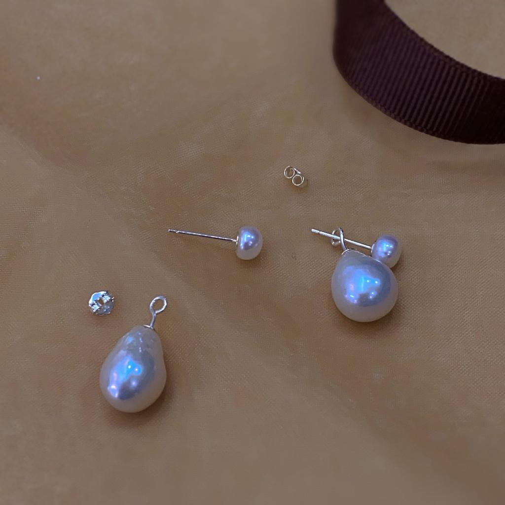 Французский дизайнер два носить ретро Хепберн натуральный пресноводный жемчуг весь корпус 925 простой серебряный серебряная игла серьги женские пусеты