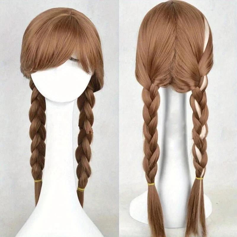 Women Princess Anna Wig Brown Braids Halloween Party Synthetic Hair Women Grils Cosplay Wigs