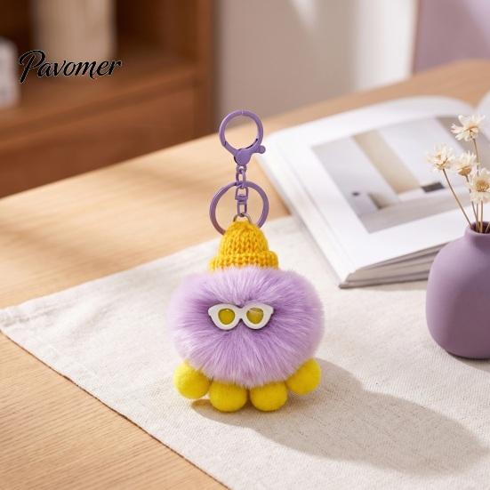 Portable Key Holder Plush Octopus Keychain, Fuzzy Stuffed Sea Animal Bag Charm, Hanging Keychain Knit Hat with Keyring for Backpacks and Handbags Soft