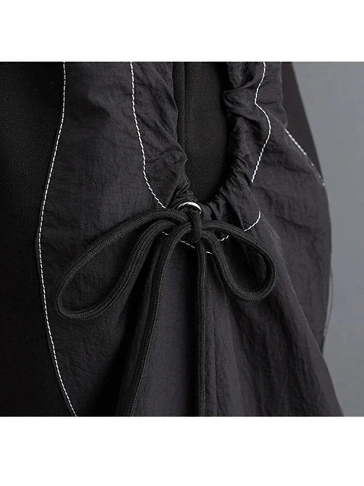 Xitao Casual Black Dress Sets Fashion Loose Top Skirt Two Pieces Sets Asymmetrical Draw String DMJ3107