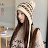 with Pom Pom Knit Earflap Hat Cold Proof Outdoor Fall Winter Hat Warm Knit Beanie  Women
